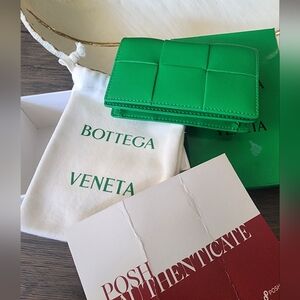 Authentic Bottega Veneta Green Quilted Card Case Wallet